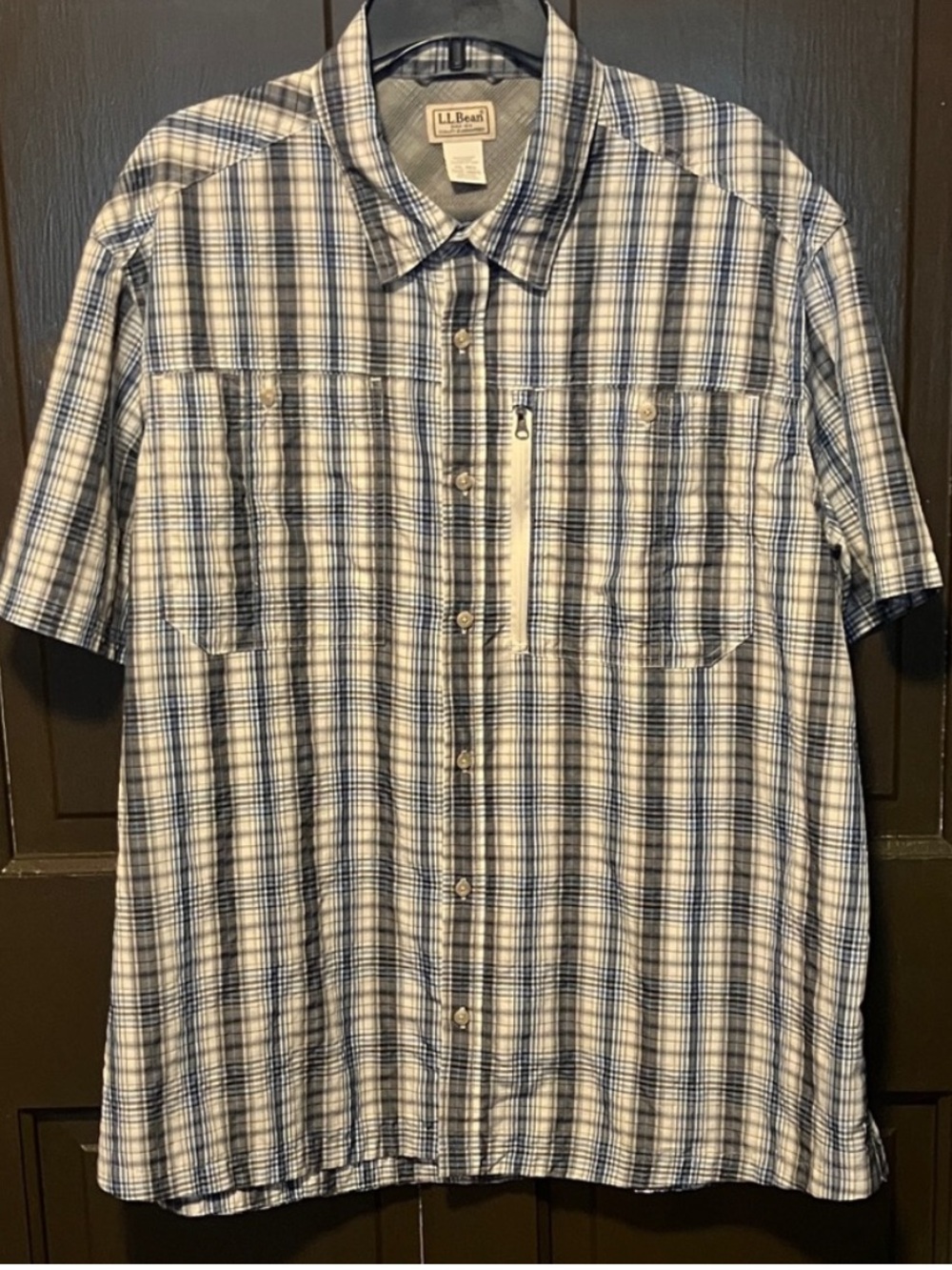 LL Bean XXL Plaid Fishing Hiking Shirt Mesh Vent ShortSleeve Lightweight Outdoor